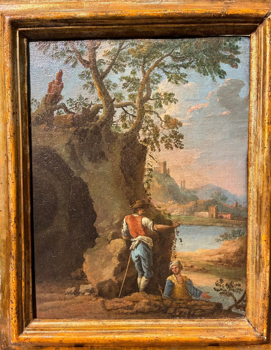 dipinto raffigurante paesaggio prima meta' del 700' attribuito a francesco Foschi 1710.1780