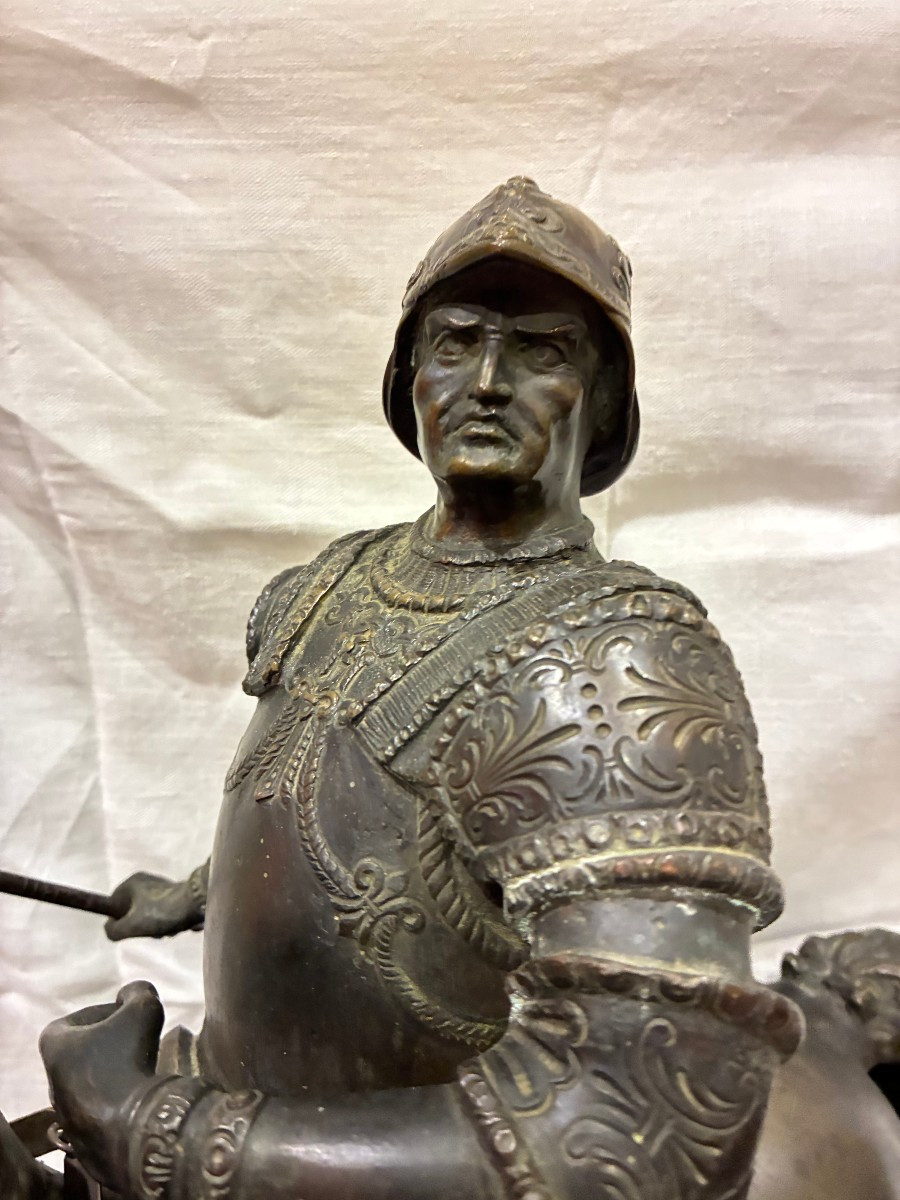 cavaliere a cavallo in bronzo XIX secolo di provenienza lombarda raffigurante il Colleoni-photo-2