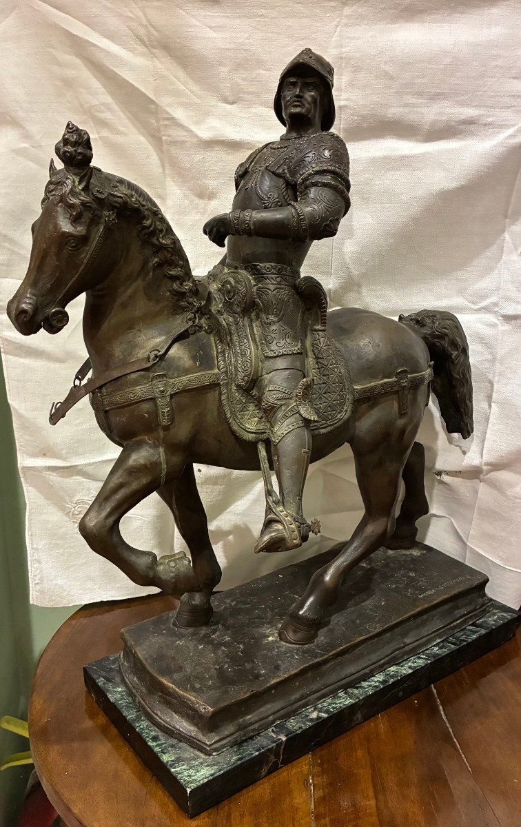 cavaliere a cavallo in bronzo XIX secolo di provenienza lombarda raffigurante il Colleoni