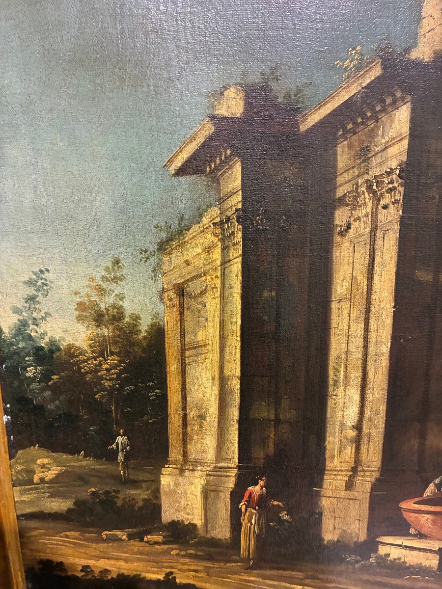 dipinto olio su tela raffigurante paesaggio venezia primi 700 -photo-2