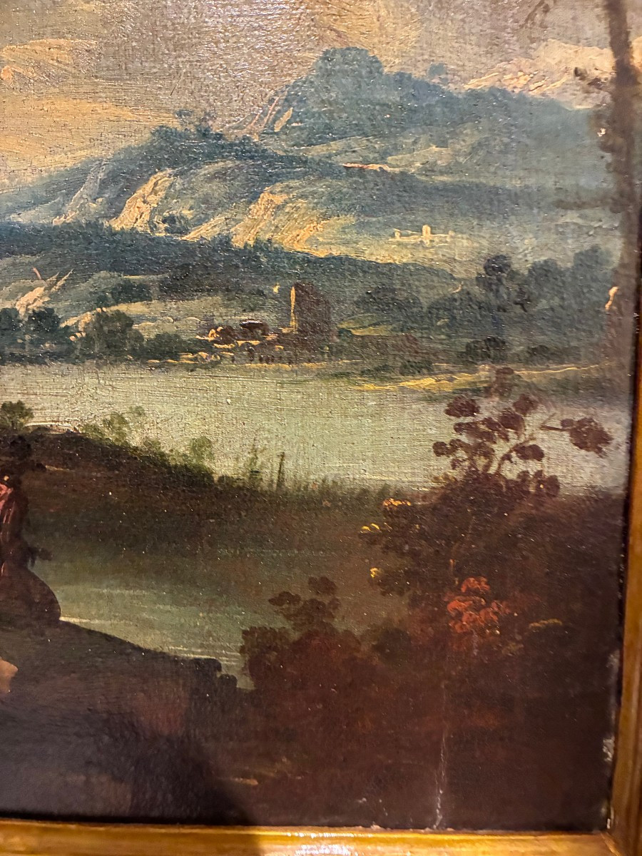 dipinto olio su tela raffigurante paesaggio venezia primi 700 -photo-3