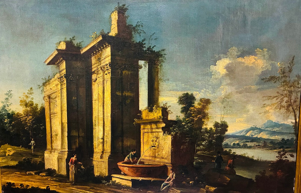 dipinto olio su tela raffigurante paesaggio venezia primi 700 