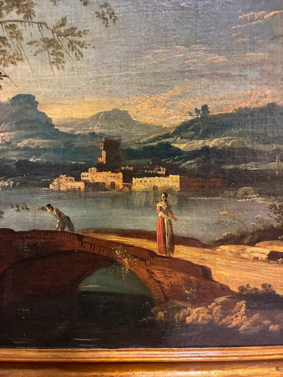 dipinto olio su tela raffigurante paesaggio venezia primi 700 -photo-2