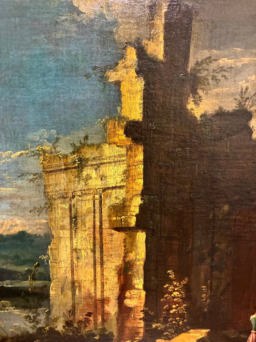 dipinto olio su tela raffigurante paesaggio venezia primi 700 -photo-3