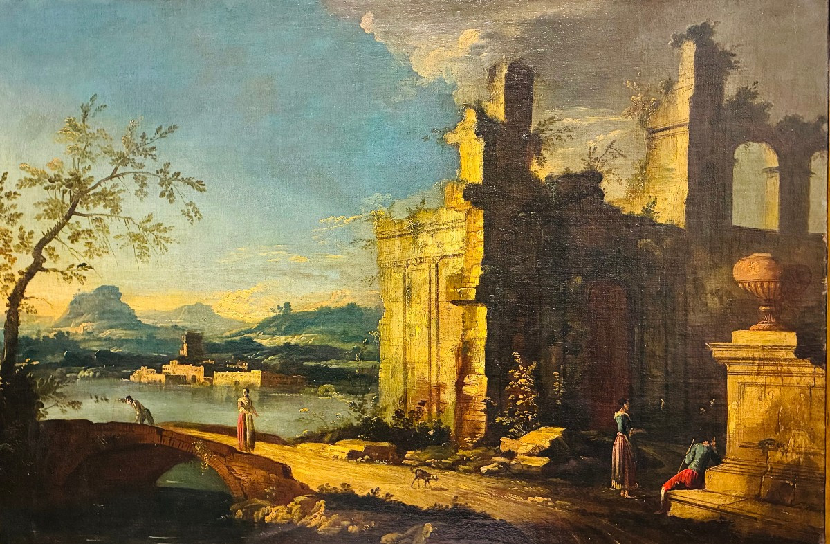 dipinto olio su tela raffigurante paesaggio venezia primi 700 