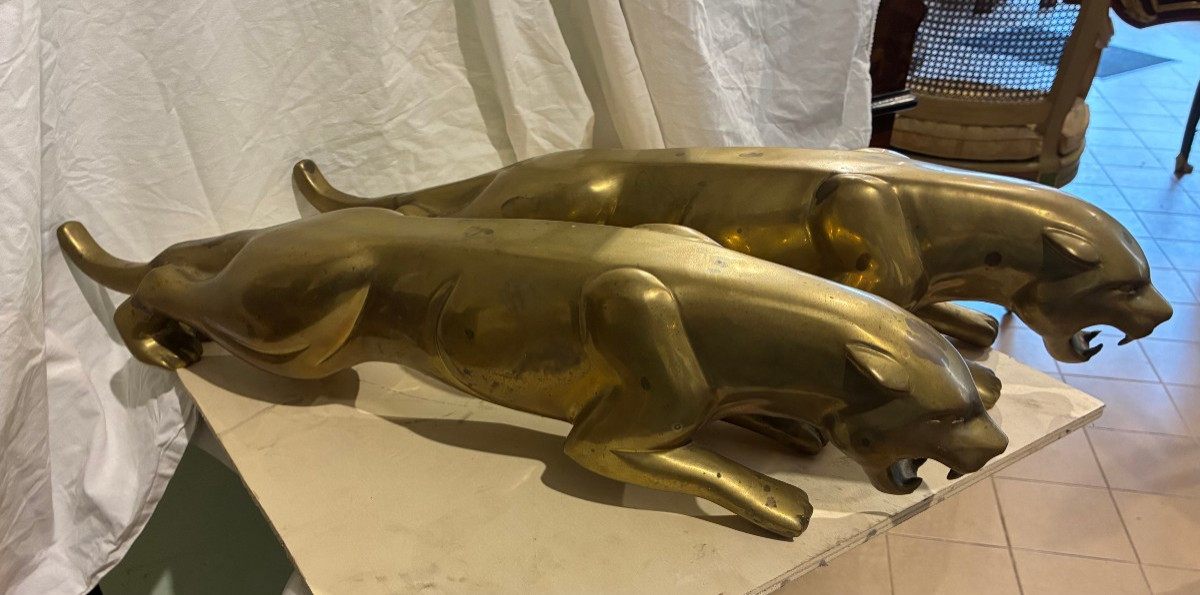 coppia di pantere in bronzo dorato  Charles Valton periodo art-deco 1930 non firmate-photo-2