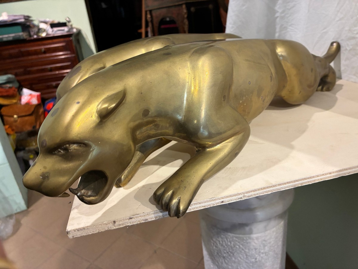 coppia di pantere in bronzo dorato  Charles Valton periodo art-deco 1930 non firmate-photo-3