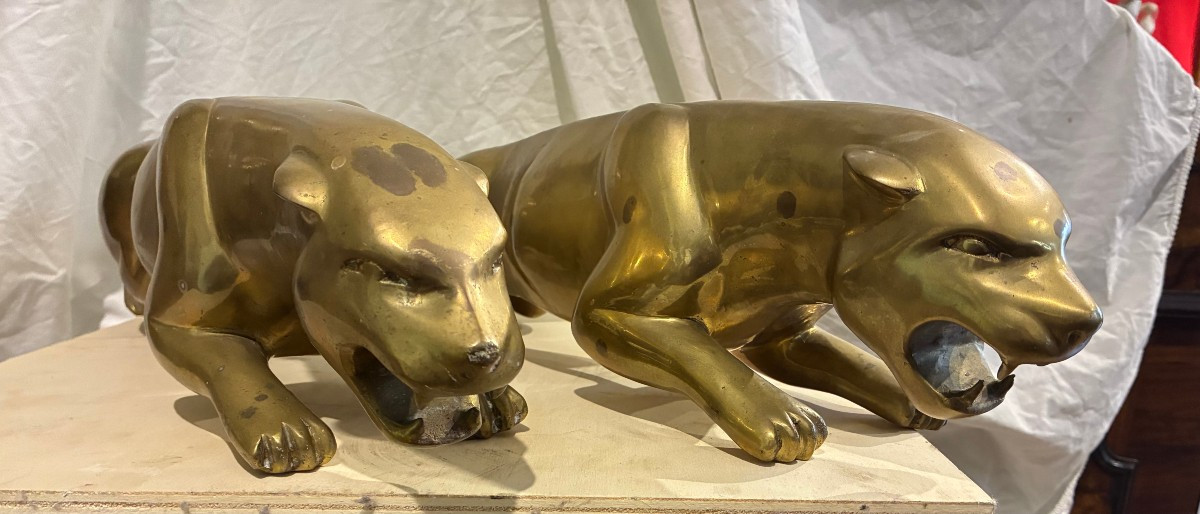 coppia di pantere in bronzo dorato  Charles Valton periodo art-deco 1930 non firmate-photo-4