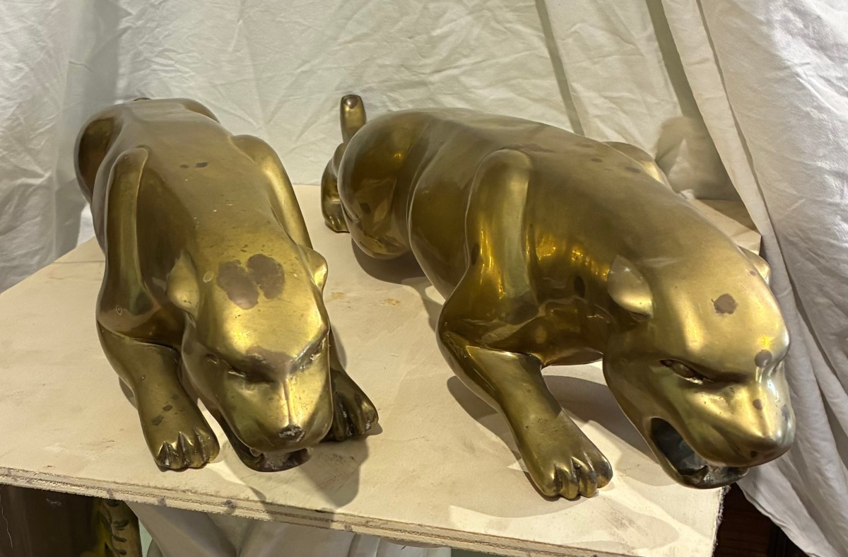 coppia di pantere in bronzo dorato  Charles Valton periodo art-deco 1930 non firmate