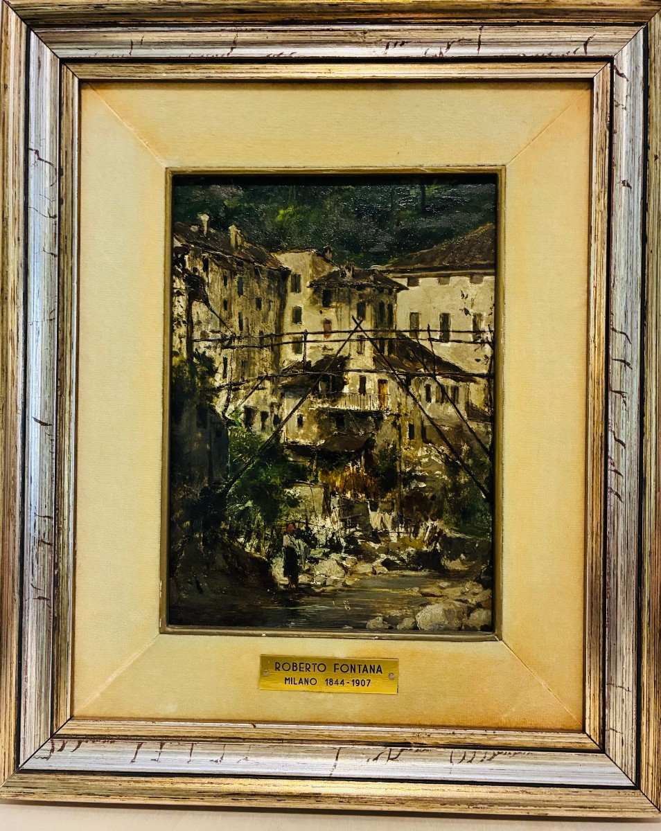 dipinto raffigurante paesaggio Roberto Fontana Milano 1844-1907