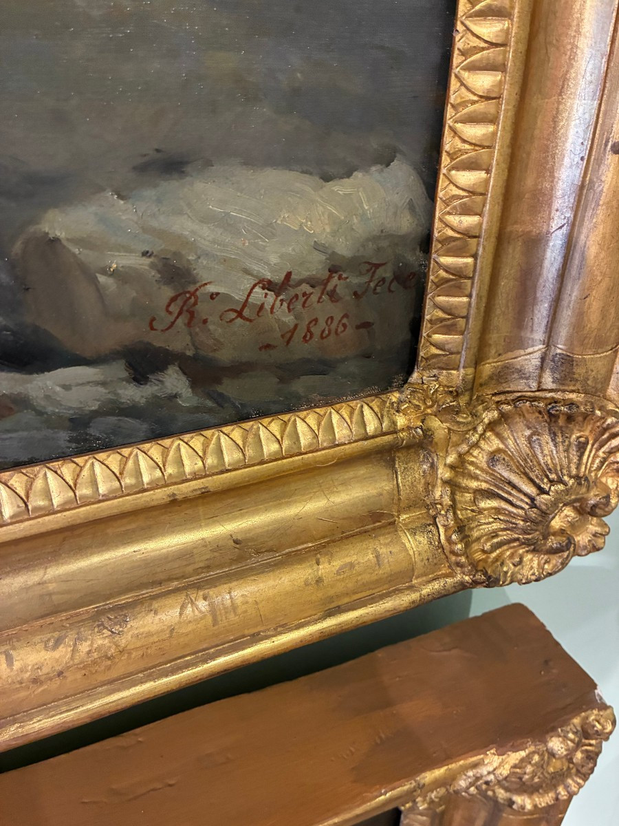 dipinto olio su tela raffigurante scena storica Liberti 1886-photo-4