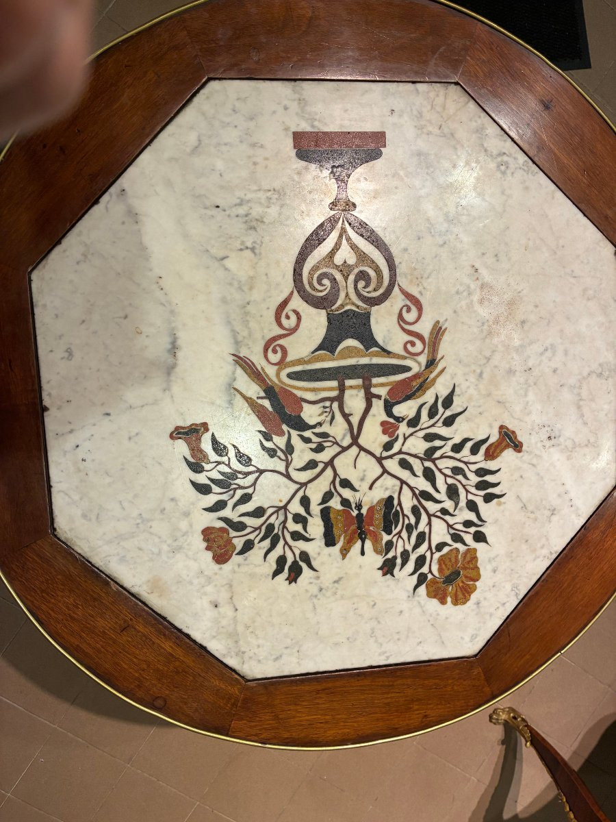 Tavolo Impero proveniente da Lucca con piano in marmo intarsiato-photo-2