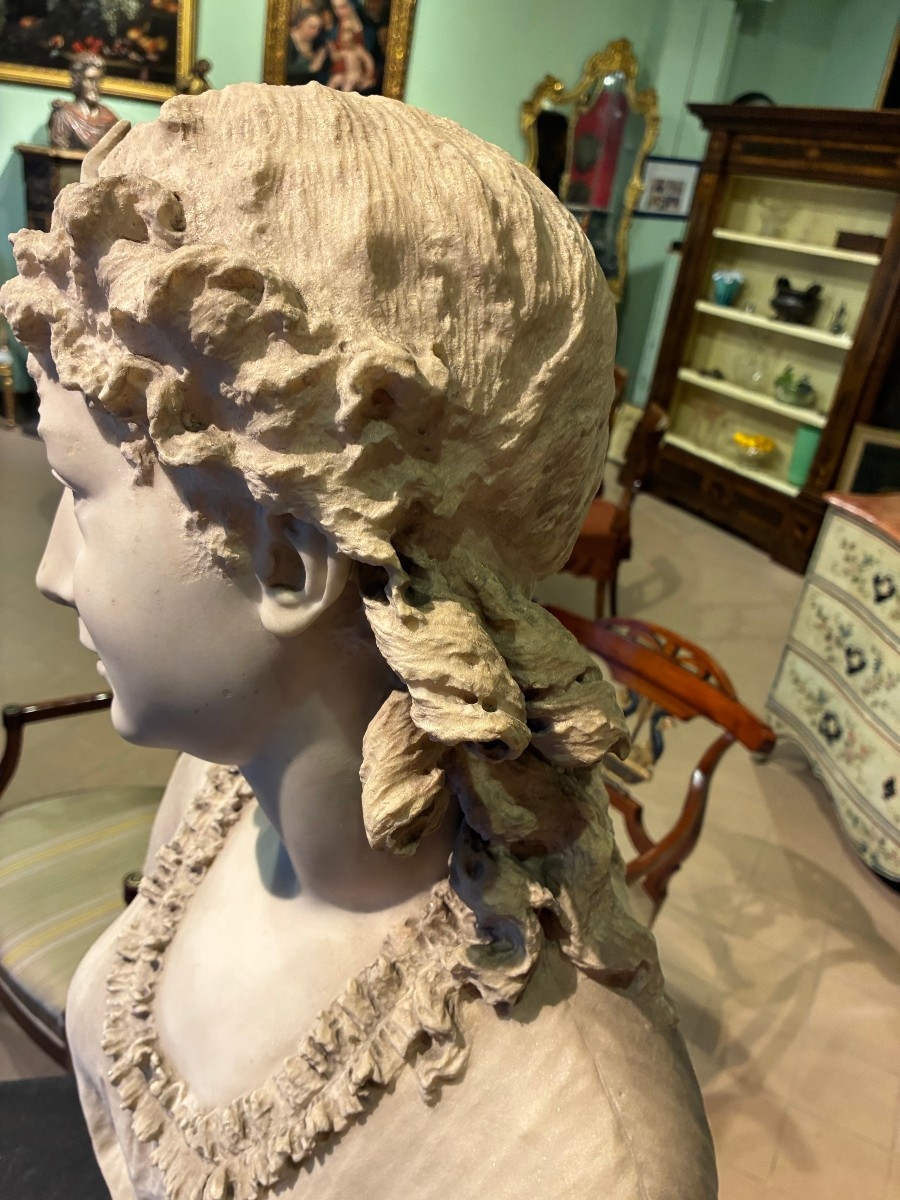 mezzo busto in marmo di carrara raffigurante giovane donna firmato corbetta 1862-1893-photo-2