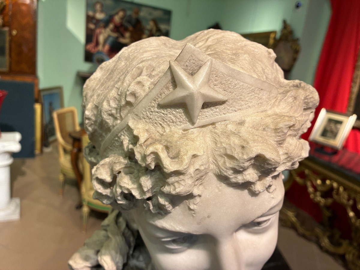 mezzo busto in marmo di carrara raffigurante giovane donna firmato corbetta 1862-1893-photo-3