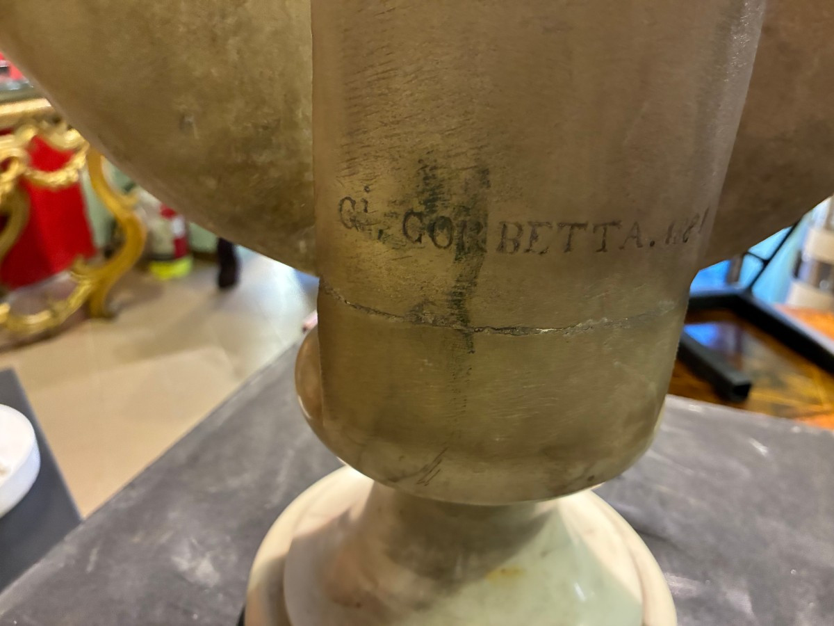 mezzo busto in marmo di carrara raffigurante giovane donna firmato corbetta 1862-1893-photo-4