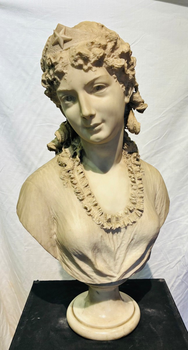 mezzo busto in marmo di carrara raffigurante giovane donna firmato corbetta 1862-1893