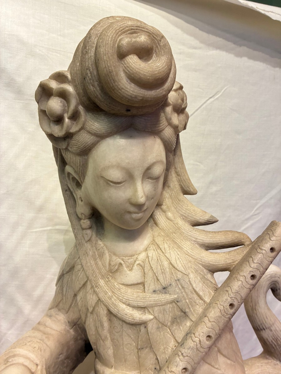 guanin seduta su cane di pho di provenienza cinese in marmo XIX secolo-photo-2