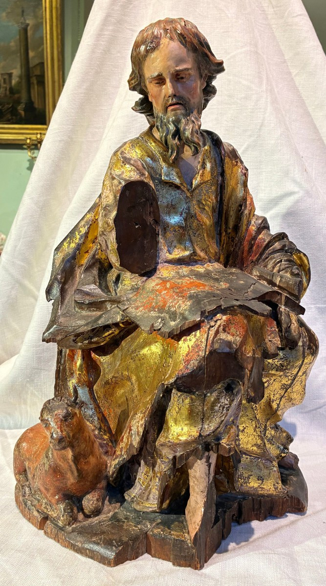 scultura lignea raffigurante San Luca in lacca e oro XVI secolo