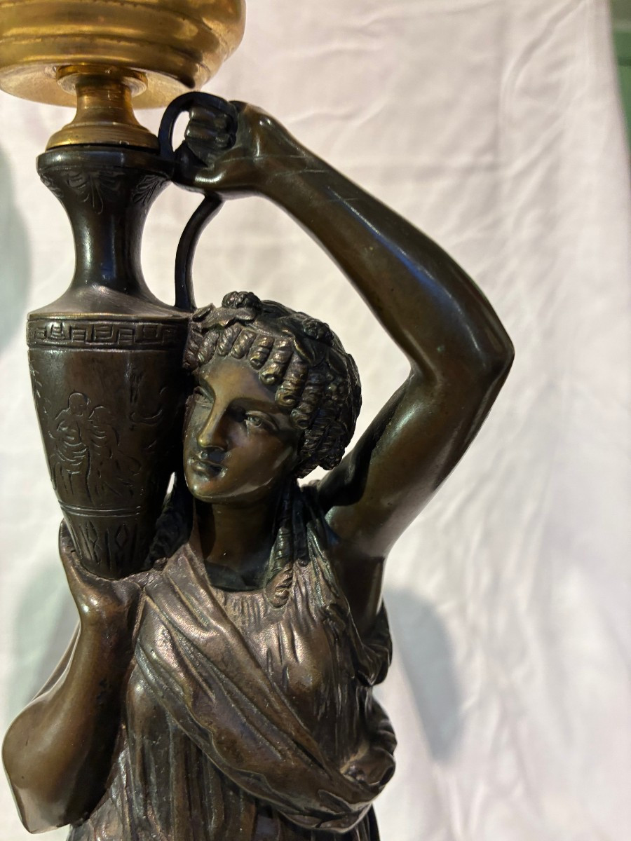 coppia di candelabri in bronzo dorato e base in marmo nero con piedini dorati XIX secolo-photo-2