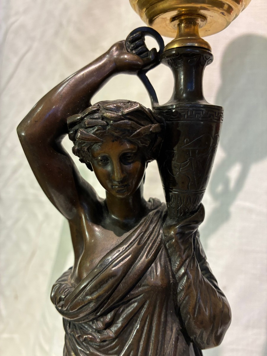 coppia di candelabri in bronzo dorato e base in marmo nero con piedini dorati XIX secolo-photo-3