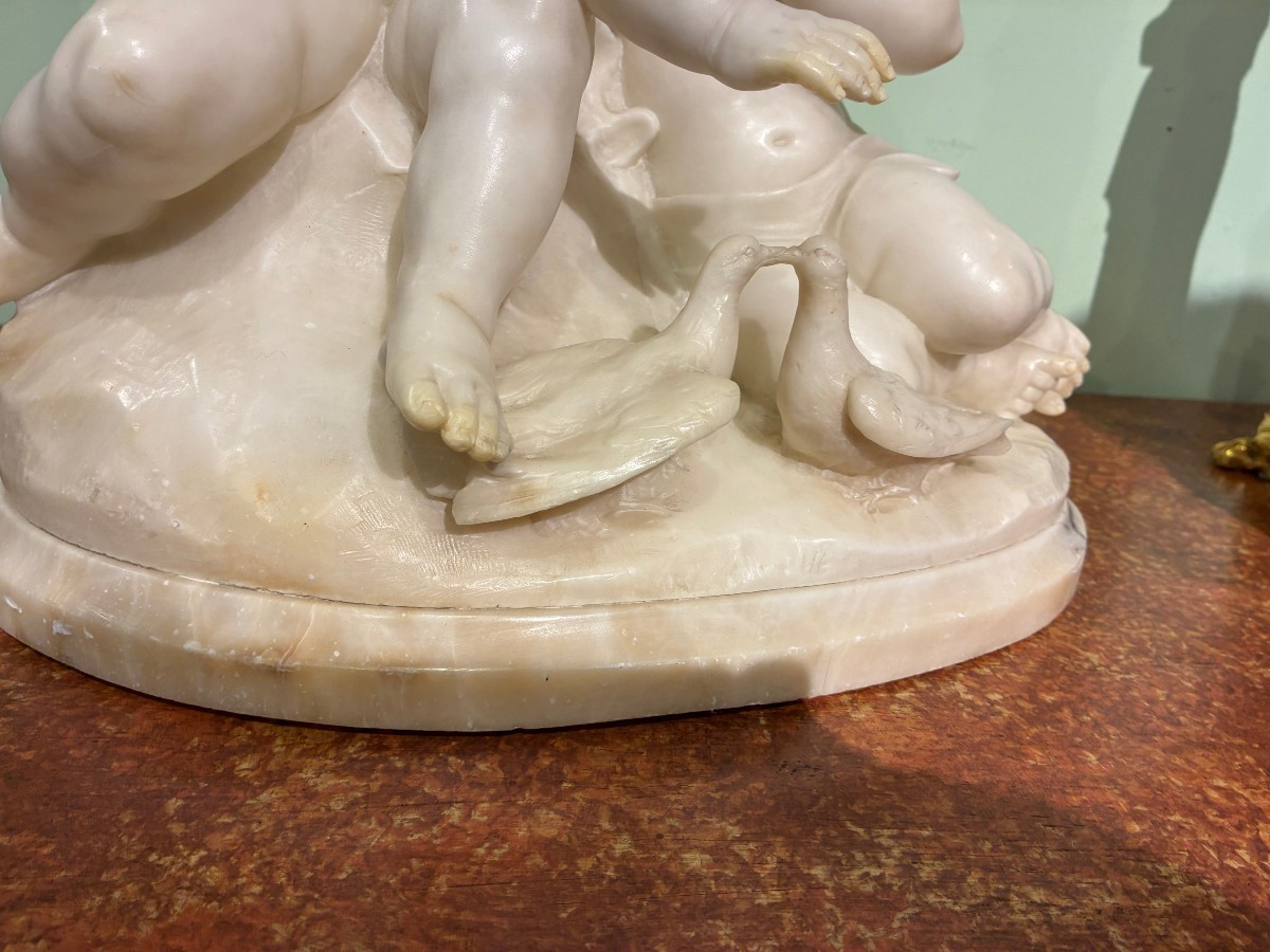 scultura in alabastro raffigurante coppia di angioletti XIX secolo-photo-3