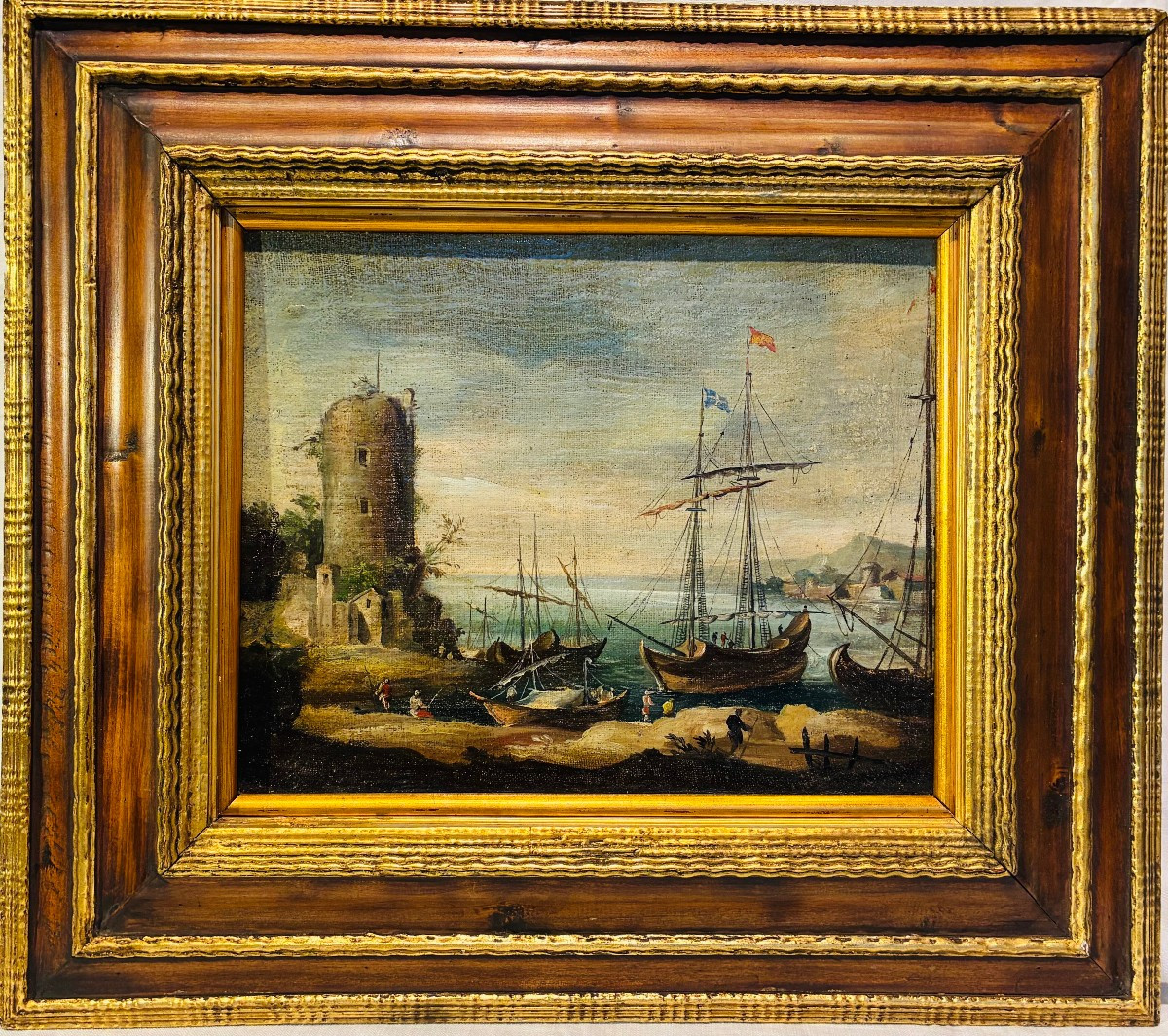 dipinto raffigurante marina attribuito a Adrien Manglard 1695-1760