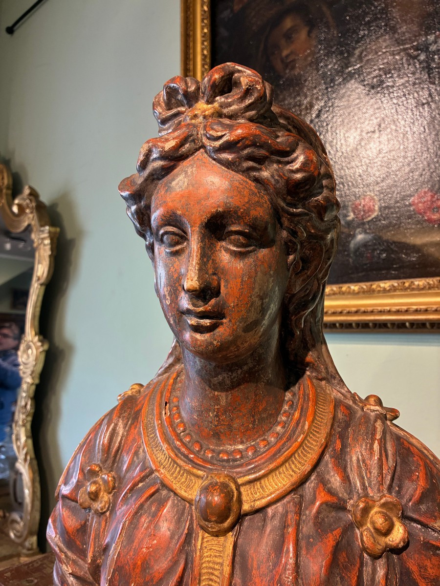 coppia di mezzi busti in legno argentato di provenienza romana XVII secolo-photo-4