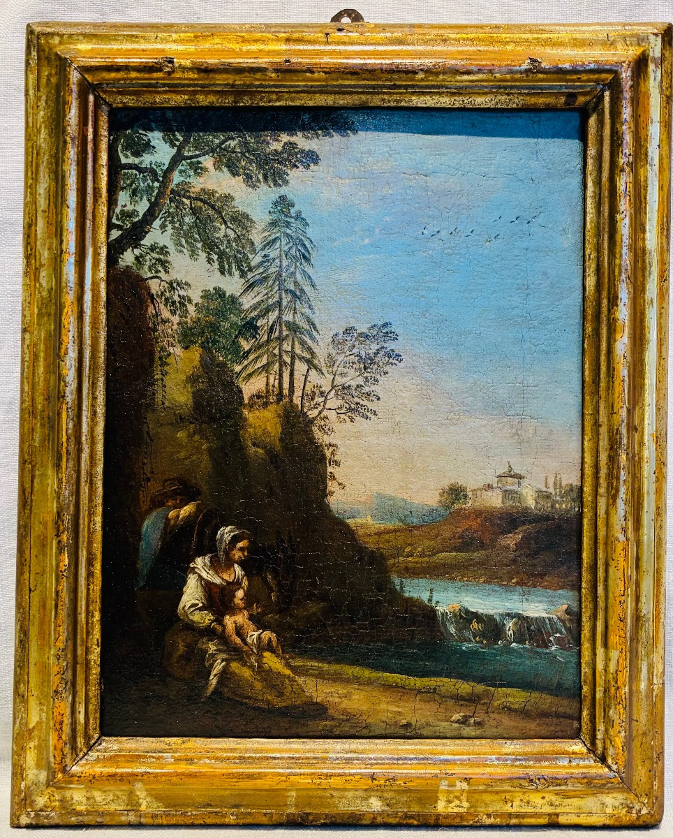 dipinto raffigurante paesaggio attribuito a Francesco Foschi epoca giovanile XVIII secolo