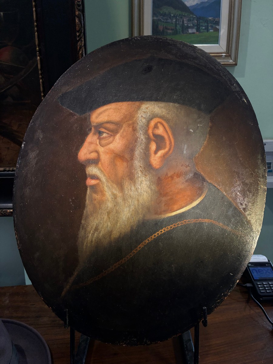 dipinto ovale su scaiola attaccata a marmo raffigurante Andrea Doria 1550 circa-photo-2
