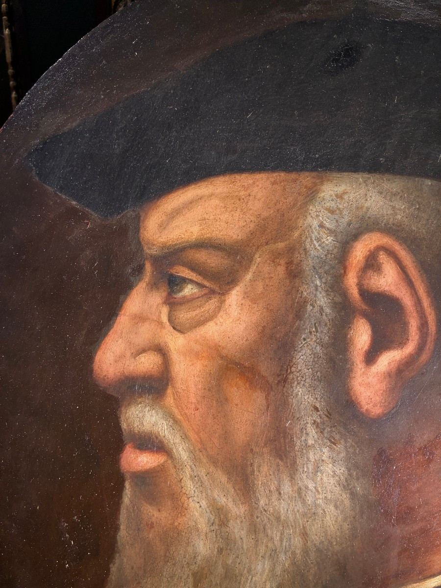 dipinto ovale su scaiola attaccata a marmo raffigurante Andrea Doria 1550 circa-photo-3