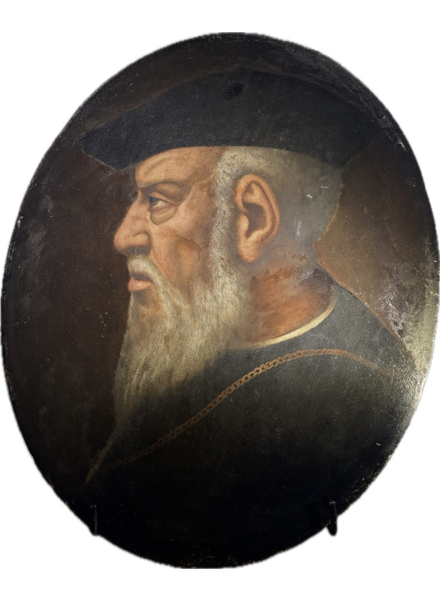 dipinto ovale su scaiola attaccata a marmo raffigurante Andrea Doria 1550 circa