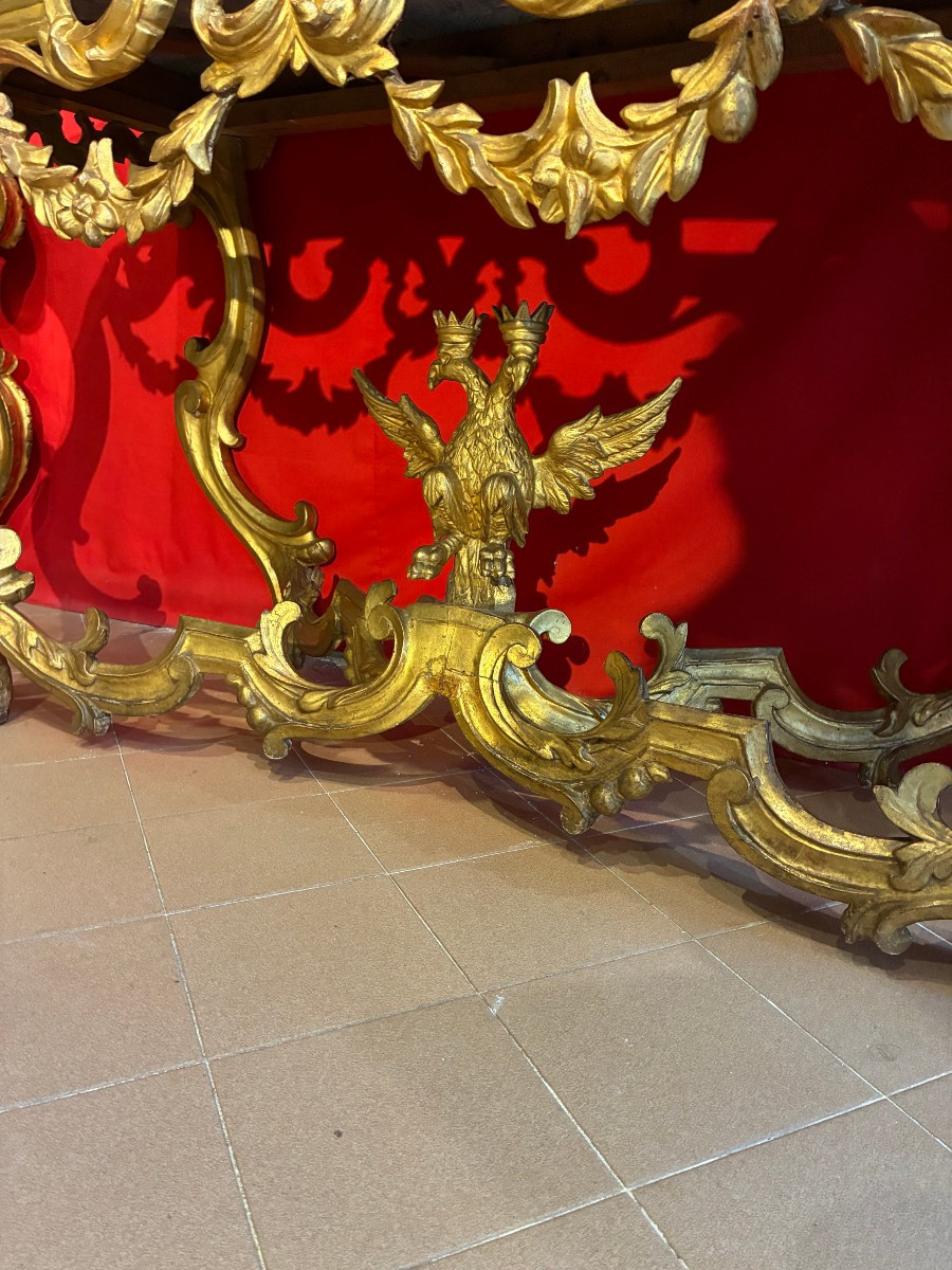 coppia di consolle in legno dorato di provenienza emiliana con piano marmo primi 700'-photo-3