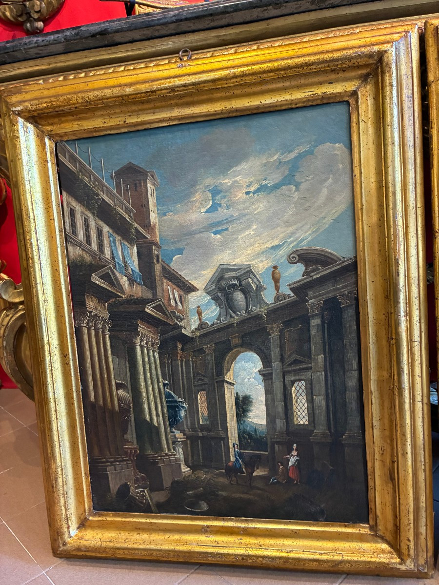 coppia di architetture attribuite a Pietro Cappelli 1670- Napoli 1727-photo-3