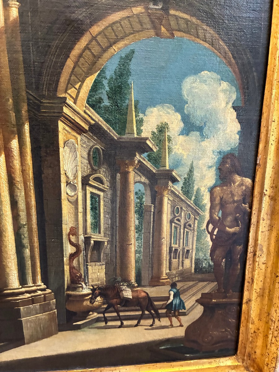 coppia di architetture attribuite a Pietro Cappelli 1670- Napoli 1727-photo-3