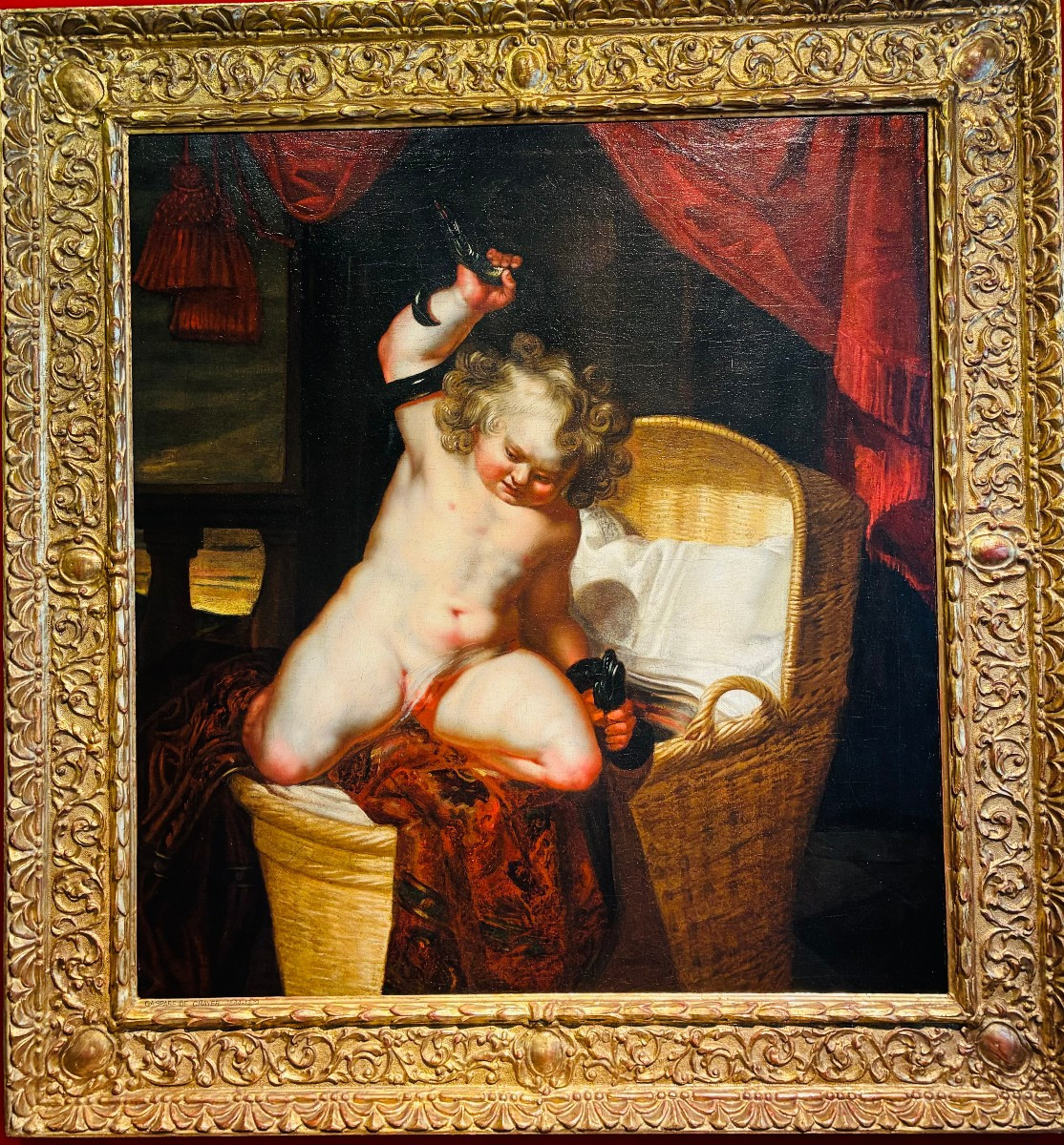 dipinto raff. Ercole fanciullo che strangola i serpenti XVII secolo