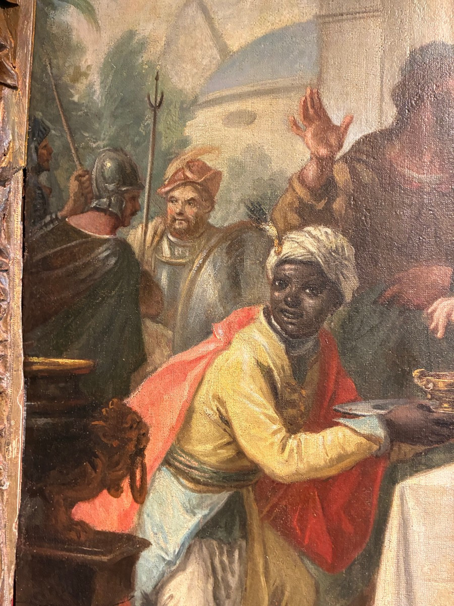 dipinto raffigurante banchetto di antonio e cleopatra attr. Brusaferro venezia 16771746-photo-3