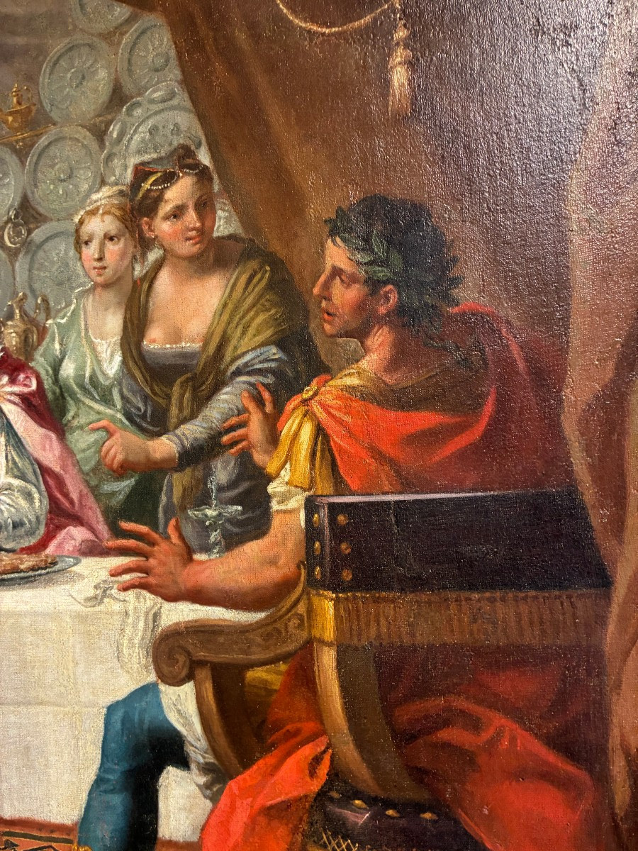 dipinto raffigurante banchetto di antonio e cleopatra attr. Brusaferro venezia 16771746-photo-1