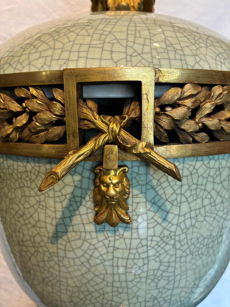 vaso celadon montato su bronzo dorato francia XIX secolo-photo-2