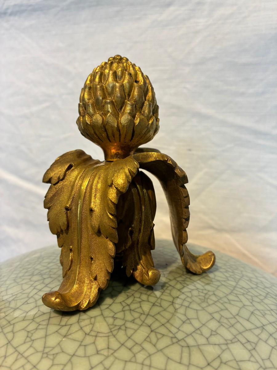 vaso celadon montato su bronzo dorato francia XIX secolo-photo-3