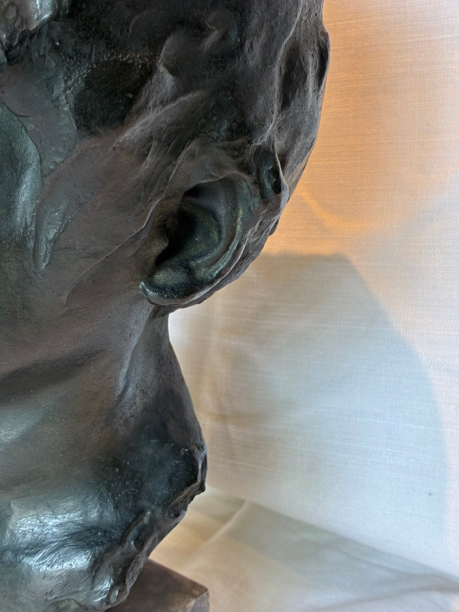 bronzo montato su marmo raffigurante volto di bambino XIX secolo-photo-3