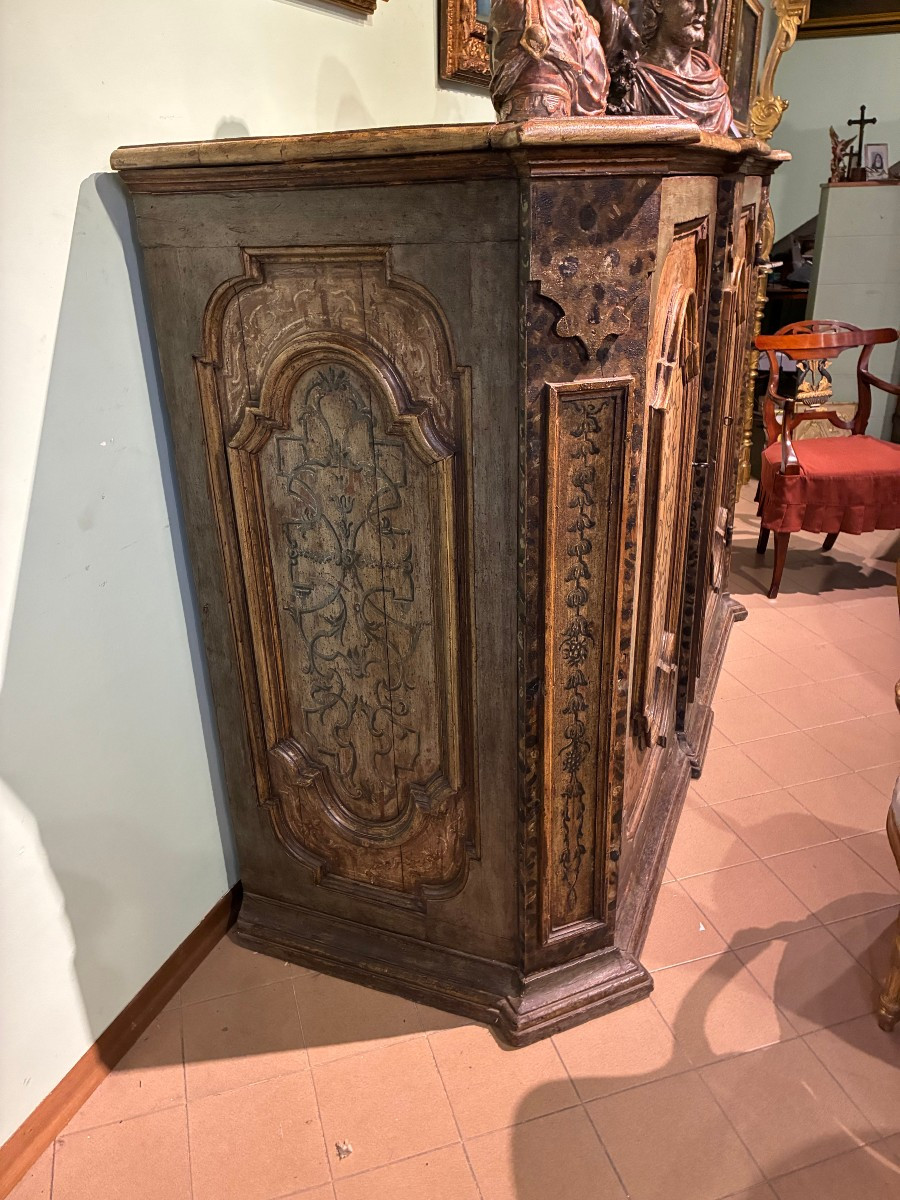 credenza a 2 ante con lacca originale di provenienza romana XVII secolo-photo-2
