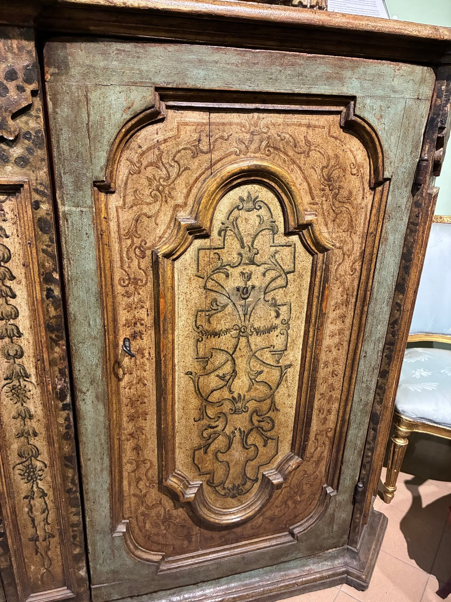 credenza a 2 ante con lacca originale di provenienza romana XVII secolo-photo-2