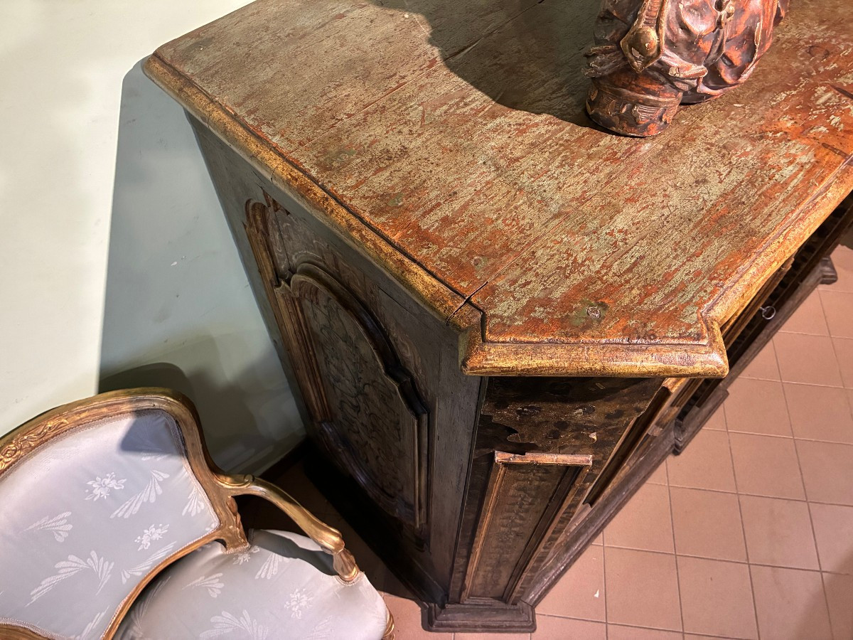 credenza a 2 ante con lacca originale di provenienza romana XVII secolo-photo-3