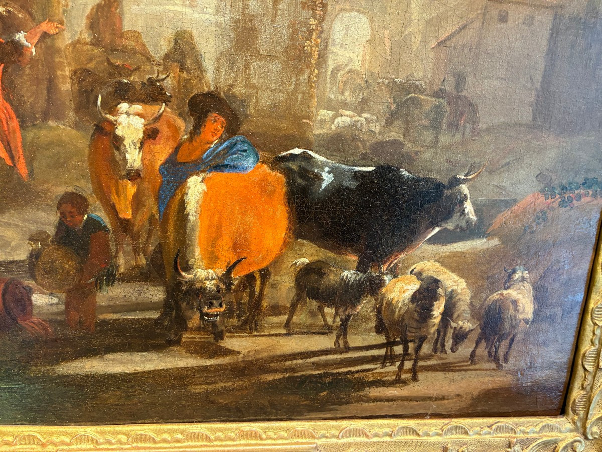 dipinto raffigurante scena campestre roma primi 700, -photo-2