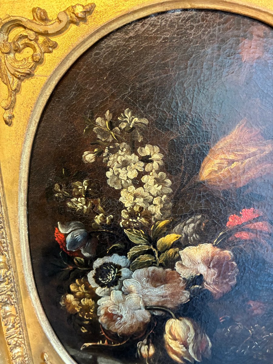 dipinto olio su tela raffigurante fiori attribuito a Andrea Belvedere 1646-1732-photo-3