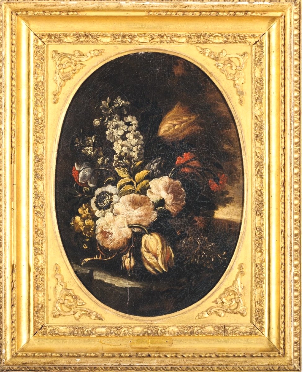 dipinto olio su tela raffigurante fiori attribuito a Andrea Belvedere 1646-1732