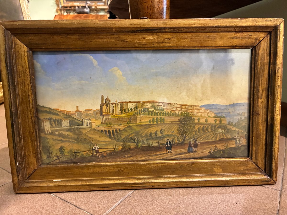 dipinto tempera su carta raffigurante Urbino fine XVIII secolo-photo-2