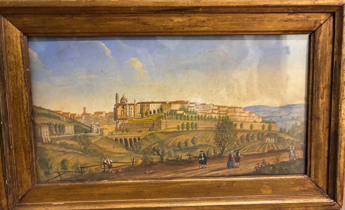 dipinto tempera su carta raffigurante Urbino fine XVIII secolo