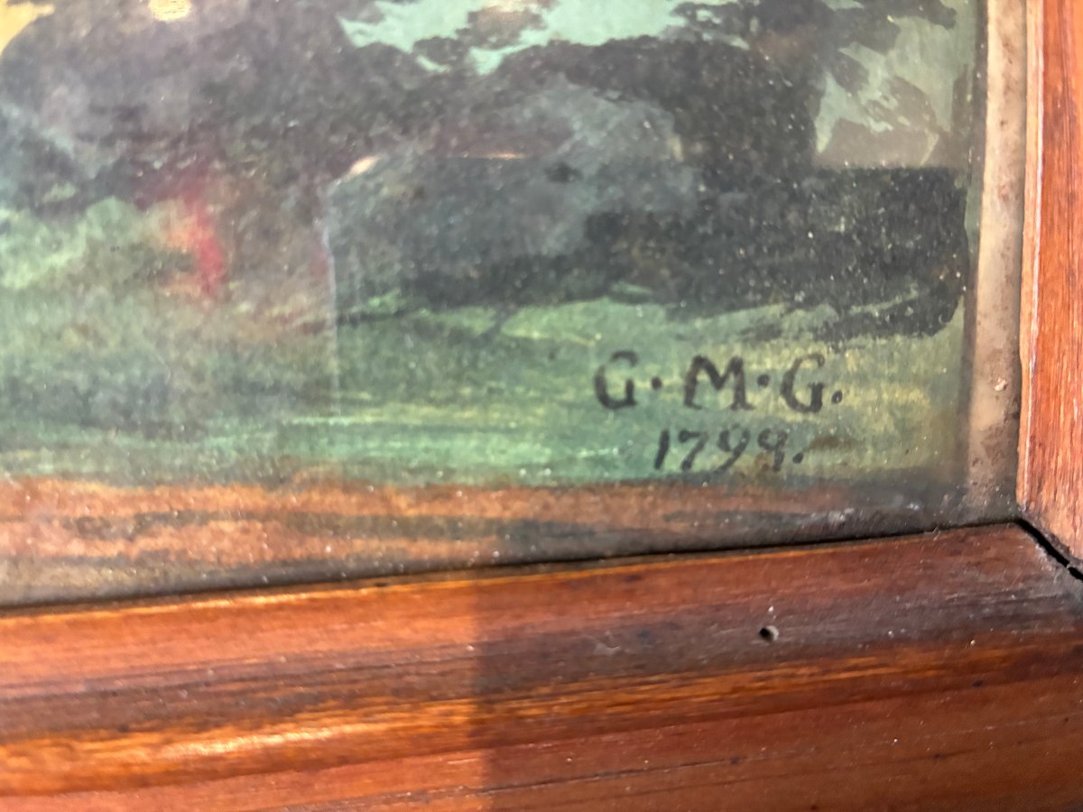 trattasi di una tempera su carta firmata e datata raffigurante paesaggio fine XVIII secolo-photo-2