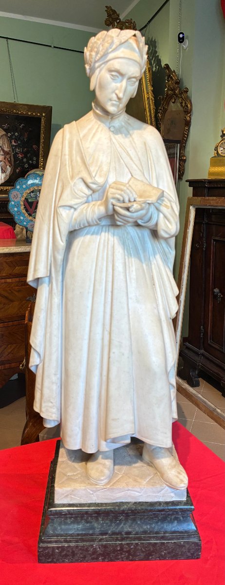 marmo raffigurante Dante Alighieri con base in verde alpi XIX secolo